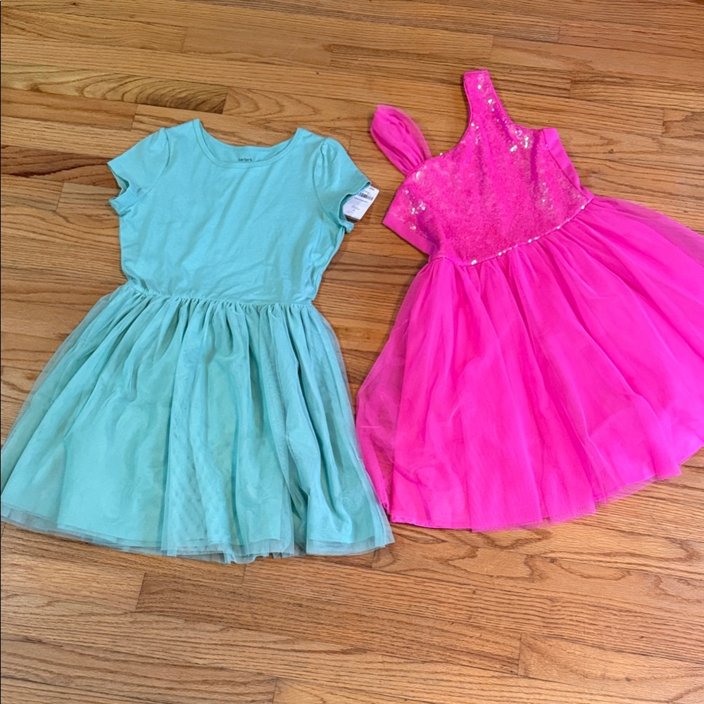 Kids Dresses in Aqua and Hot Pink